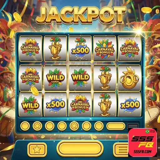 Tela de jogo com slots online temáticos de festas brasileiras